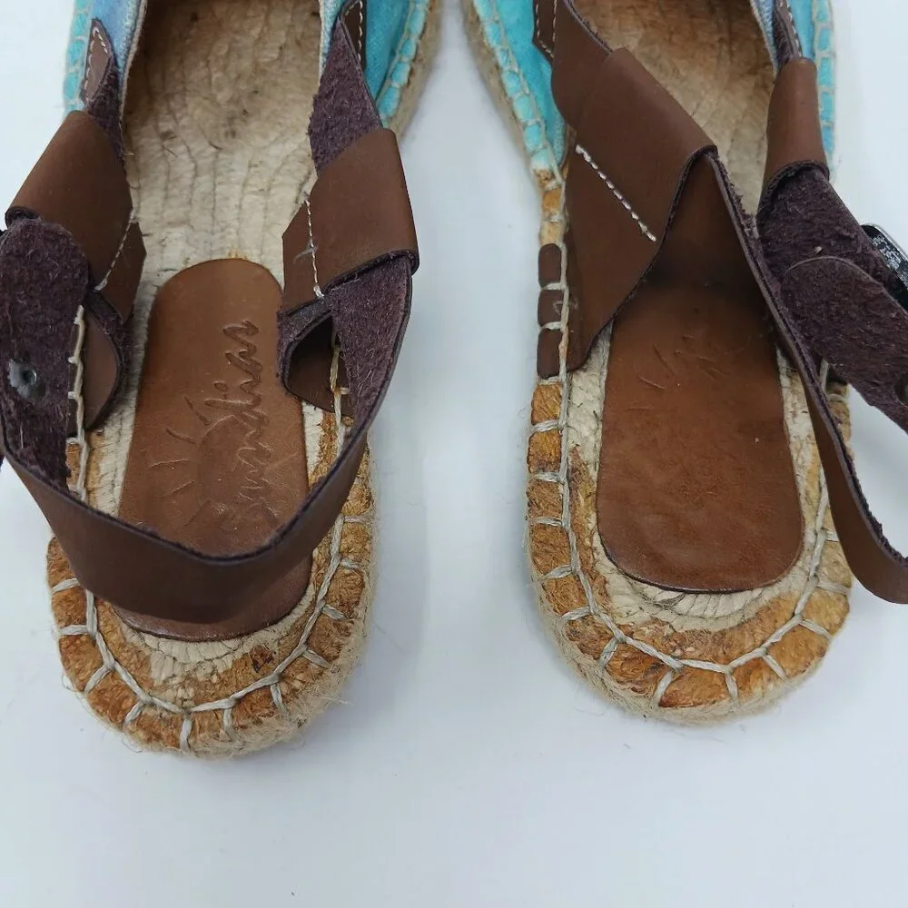 Sundias Espadrille Sandals Floral Canvas Leather Straps Size EU 38